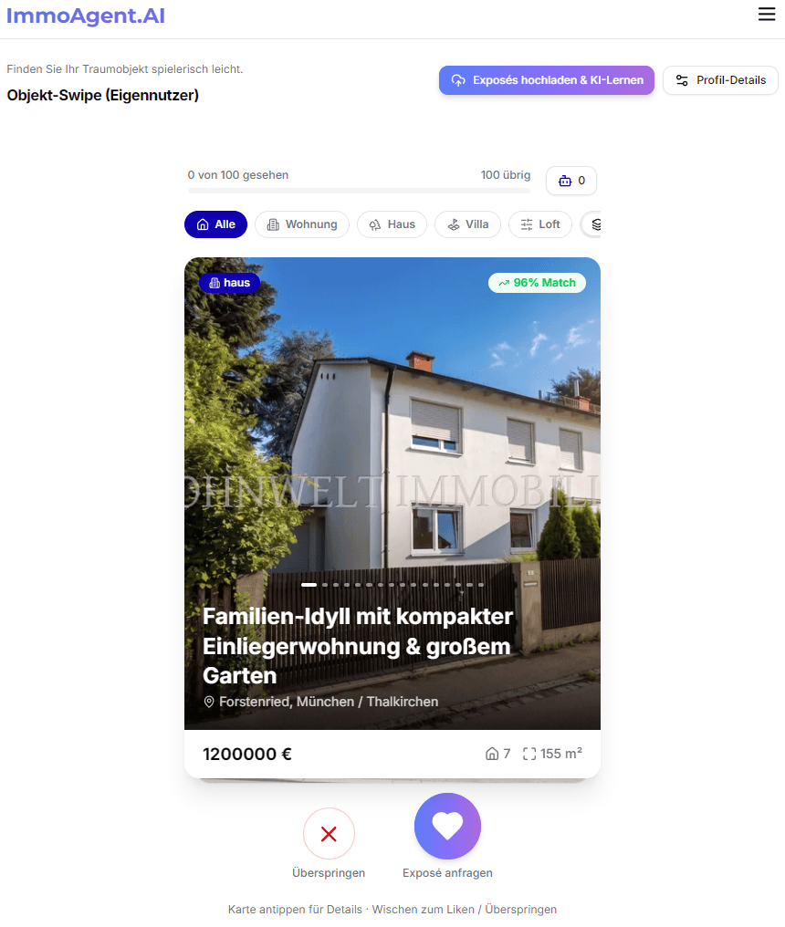 Screenshot von Objekt-Swipe & KI-Matching