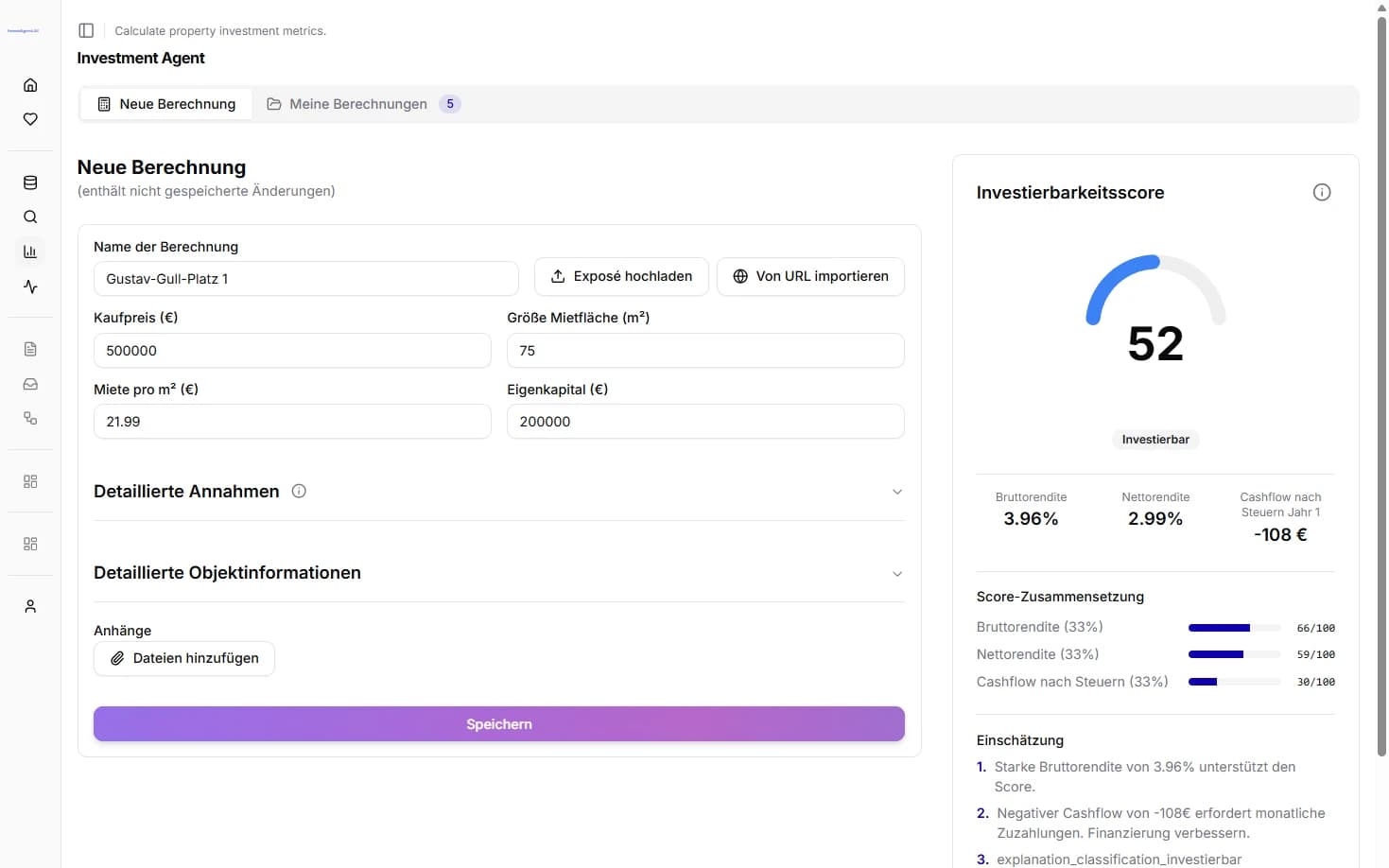 Screenshot von Investment-Agent & Finanzanalyse